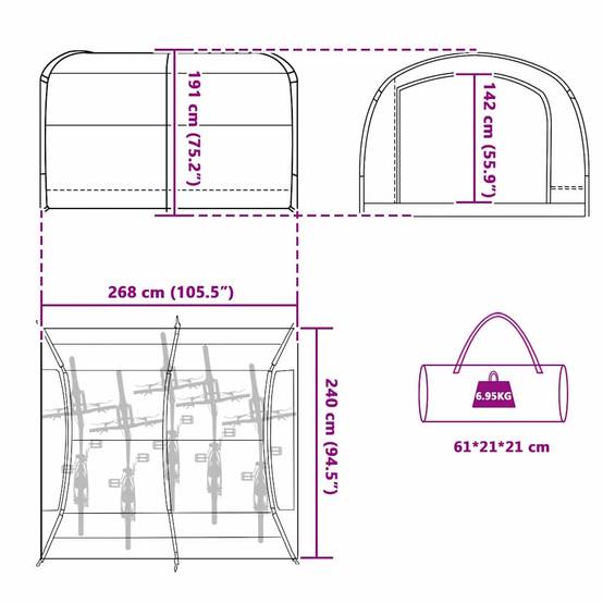 Abri de Rangement Vélo Imperméable en Polyester Design Moderne pour Jardin Bleu 268x240x191 cm – ComfortXL Outdoor Living - Image 8