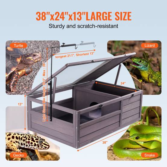 VEVOR Habitat tortue bois 96x61x33cm intérieur/extérieur, support lampe réglable, pour reptiles et petits animaux. - Image 6