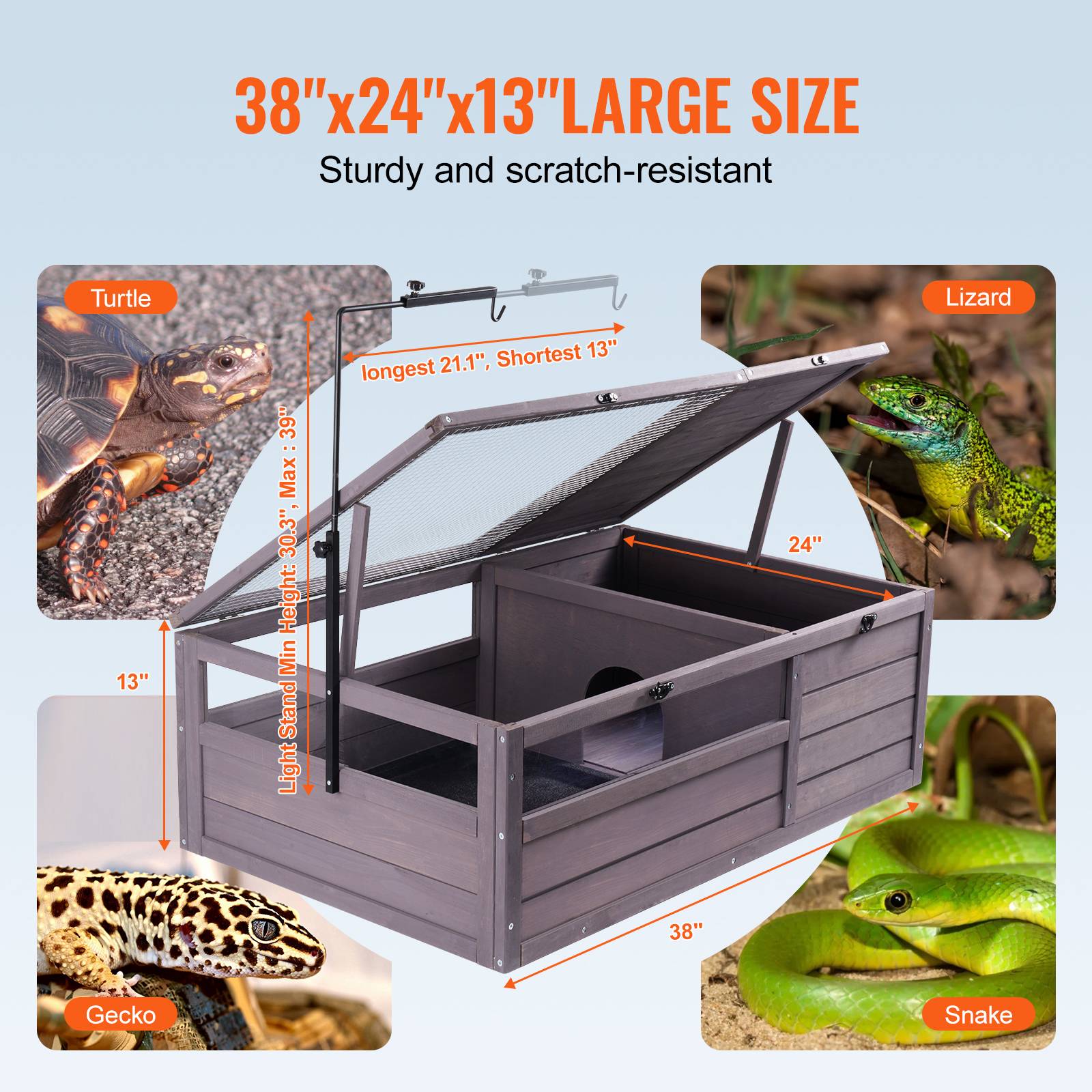 VEVOR Habitat tortue bois 96x61x33cm intérieur/extérieur, support lampe réglable, pour reptiles et petits animaux. - Image 6