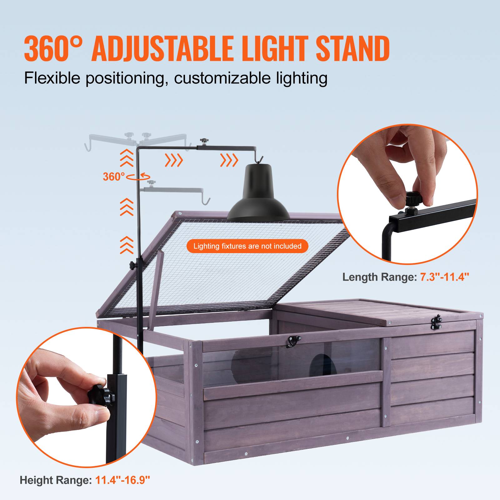 VEVOR Habitat tortue bois 96x61x33cm intérieur/extérieur, support lampe réglable, pour reptiles et petits animaux. - Image 3