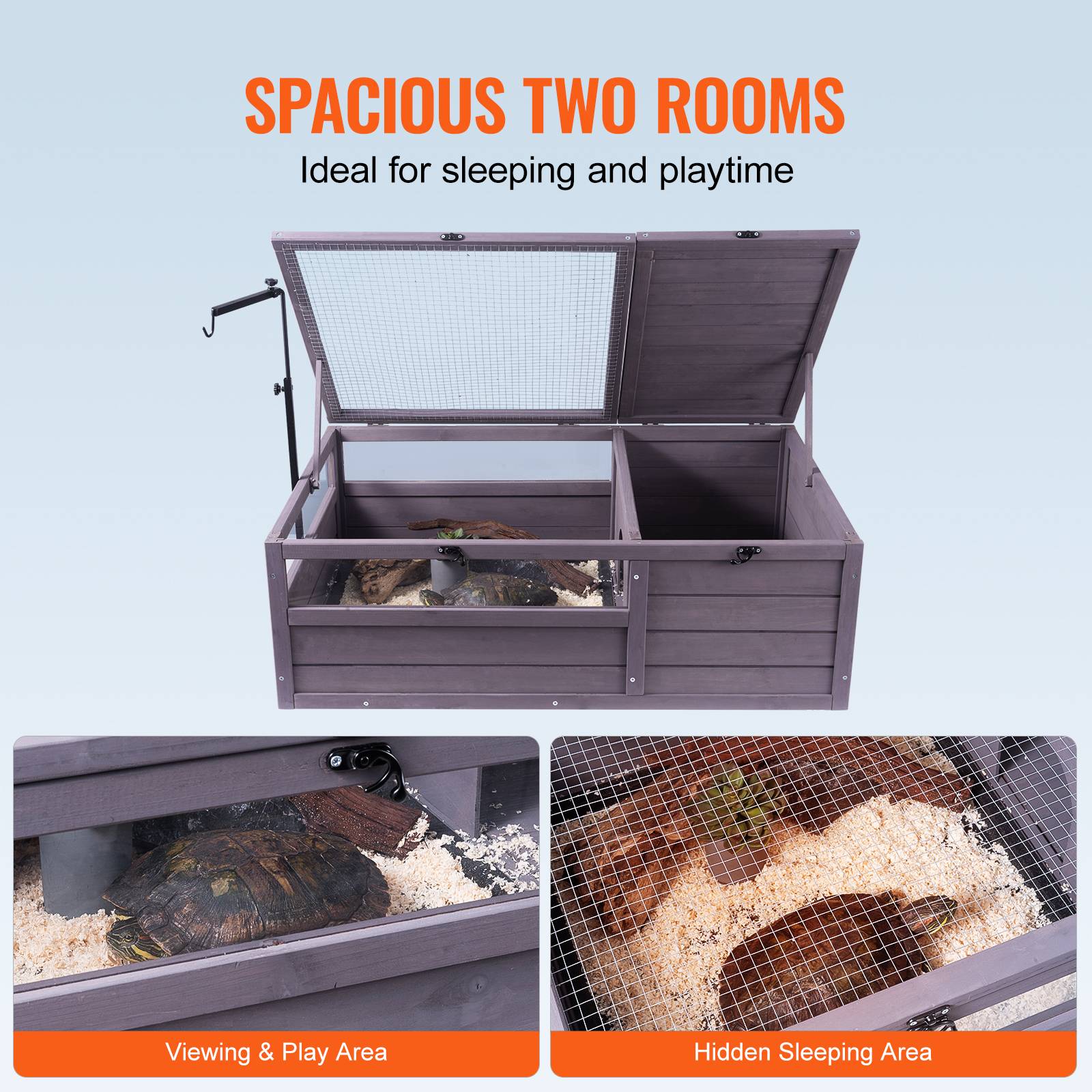 VEVOR Habitat tortue bois 96x61x33cm intérieur/extérieur, support lampe réglable, pour reptiles et petits animaux. - Image 4