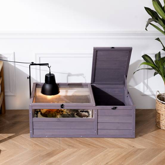 VEVOR Habitat tortue bois 96x61x33cm intérieur/extérieur, support lampe réglable, pour reptiles et petits animaux. - Image 8
