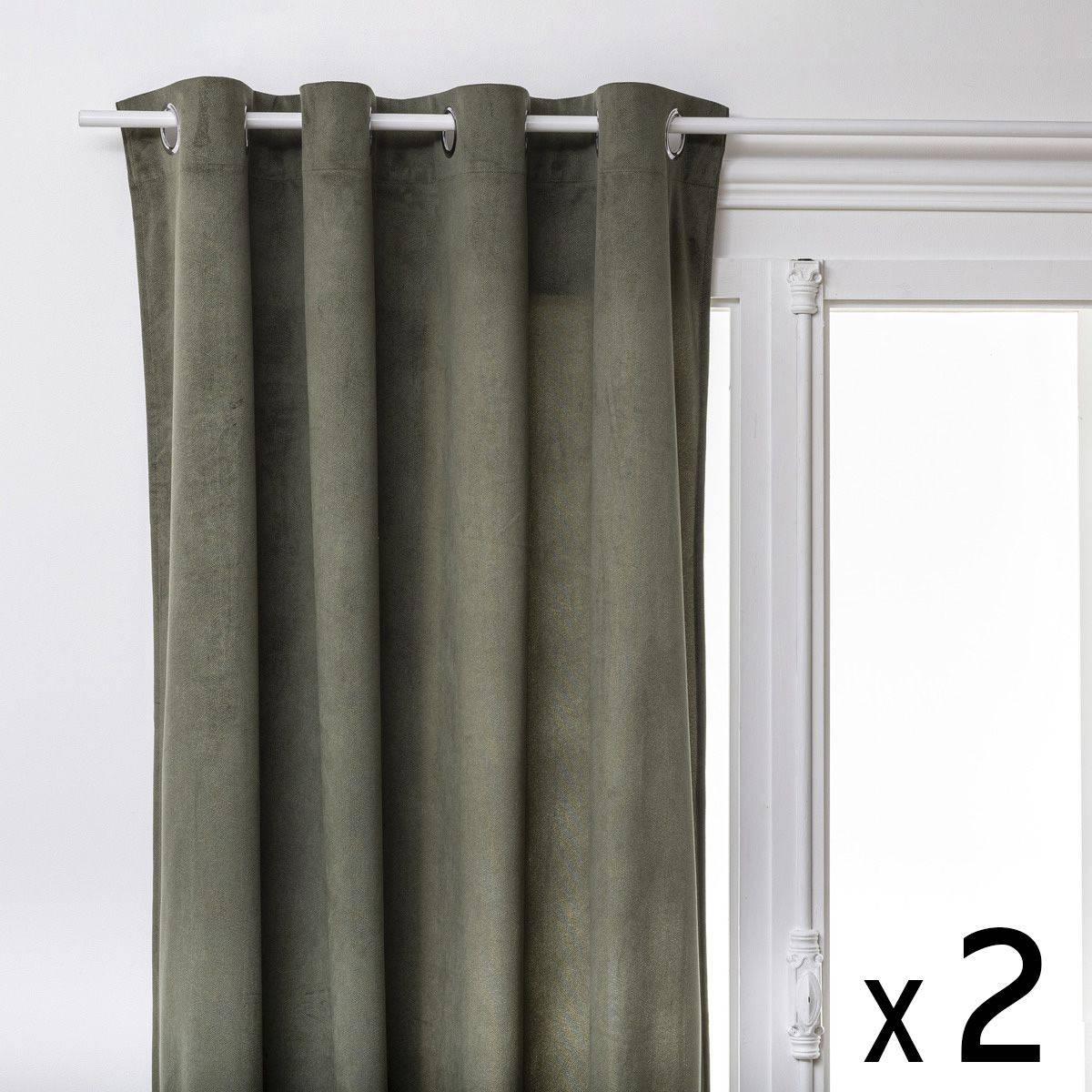 Atmosphera - Lot de 2 Rideaux à  œillets 140 x 260 cm Lilou Vert Kaki - Image 1