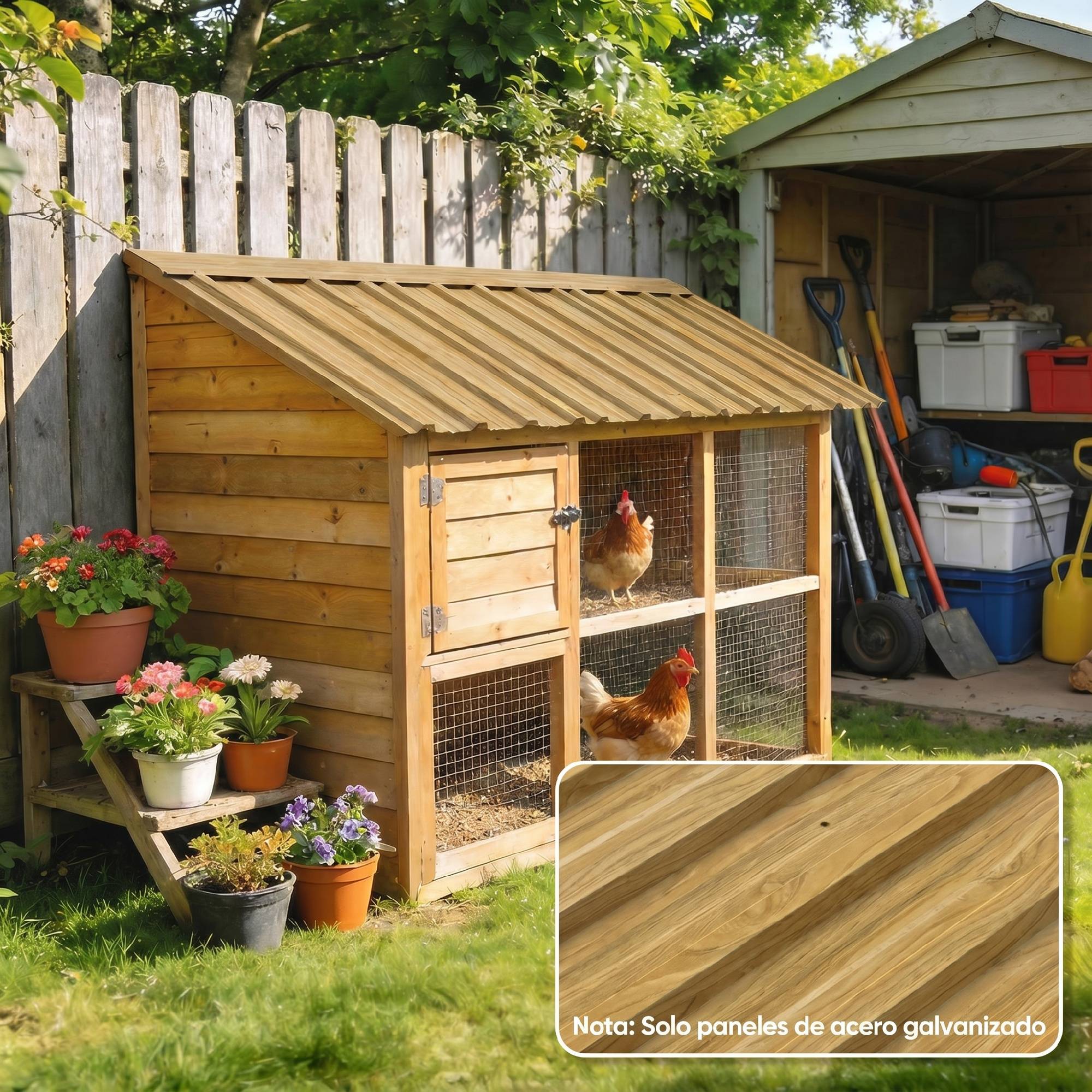 Lot 12 panneaux toit acier galvanisé 7m² abri outils remise 129x45cm bois naturel - Image 4