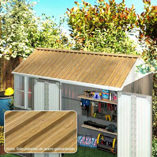 Lot 12 panneaux toit acier galvanisé 7m² abri outils remise 129x45cm bois naturel - Image 3