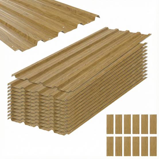 Lot 12 panneaux toit acier galvanisé 7m² abri outils remise 129x45cm bois naturel - Image 2