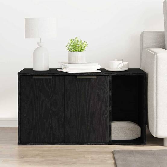 Grand meuble cache-litière pour chat en bois Table d'appoint Chêne Noir 80cm – ComfortXL Pet Living - Image 3