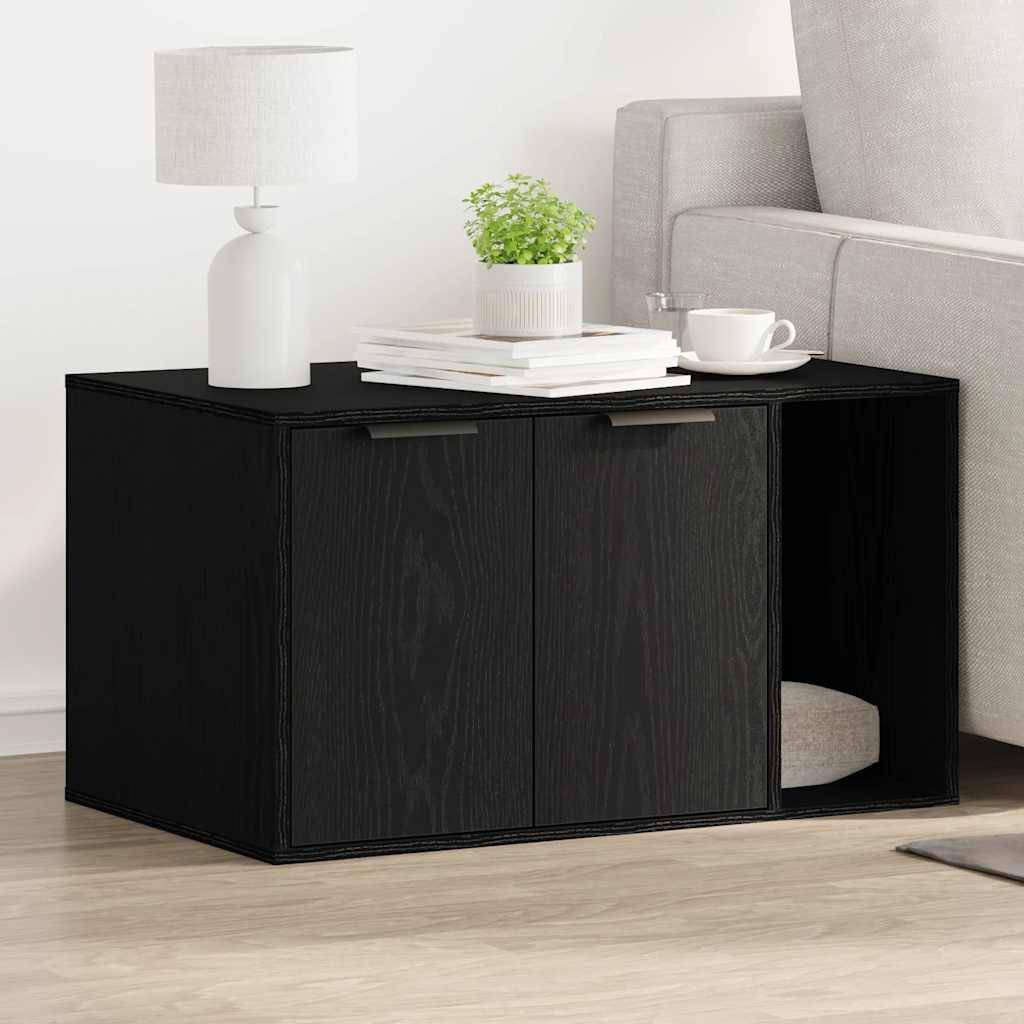 Grand meuble cache-litière pour chat en bois Table d'appoint Chêne Noir 80cm – ComfortXL Pet Living - Image 1