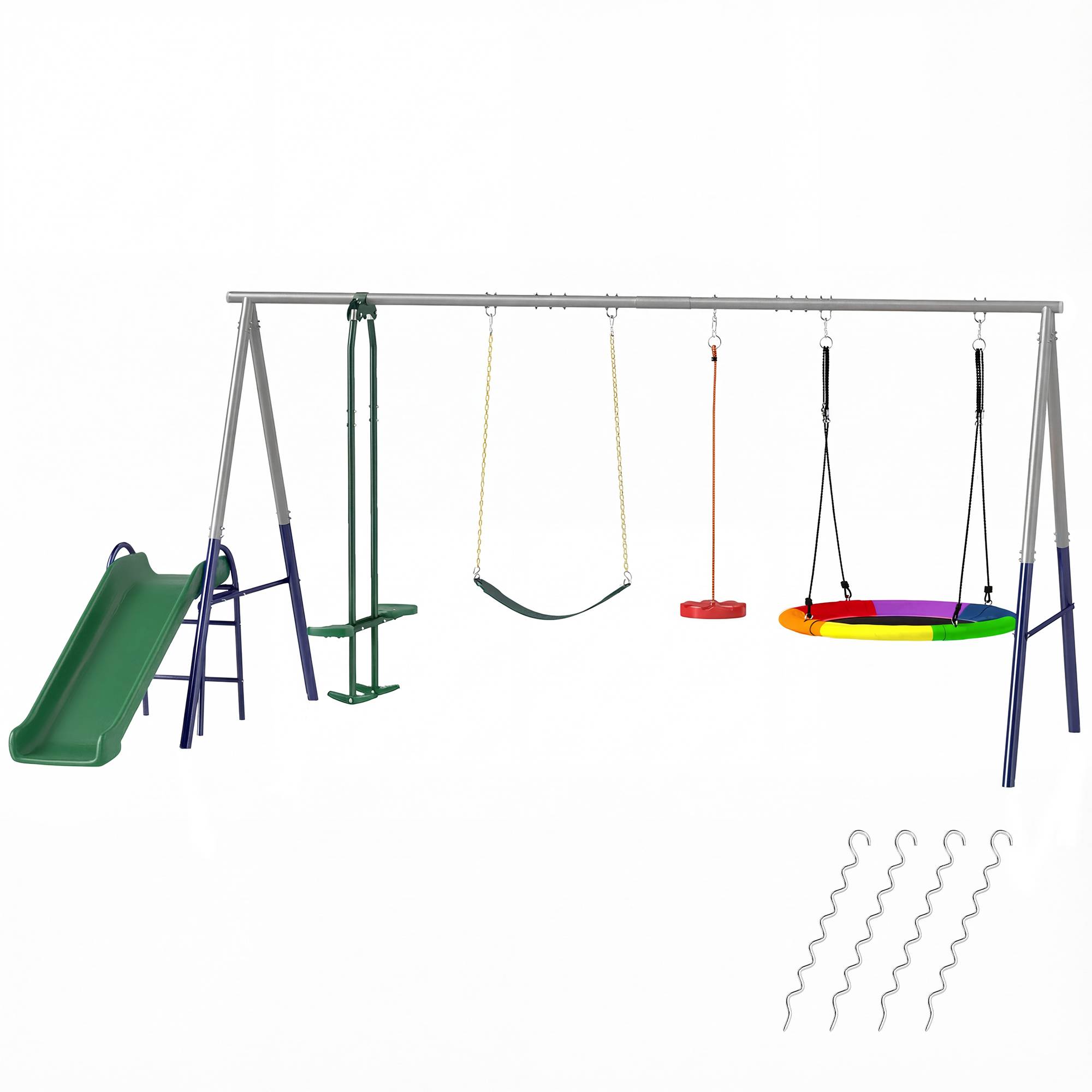 Portique 5 en 1 avec toboggan, hauteur réglable, avec balancelle nid, 382 x 196 x 203 cm, multicolore - Image 2