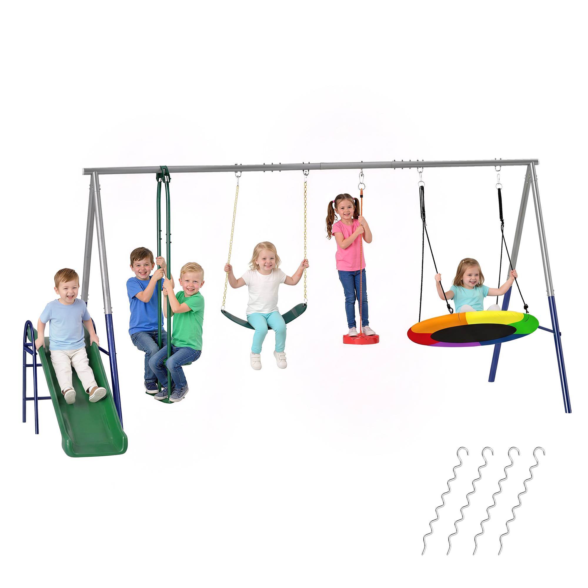 Portique 5 en 1 avec toboggan, hauteur réglable, avec balancelle nid, 382 x 196 x 203 cm, multicolore - Image 1