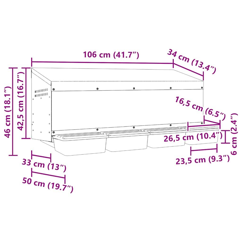 Pondoir mural 4 compartiments acier pour poules avec accès facile collecte 106cm argent - ComfortXL Outdoor Living - Image 9
