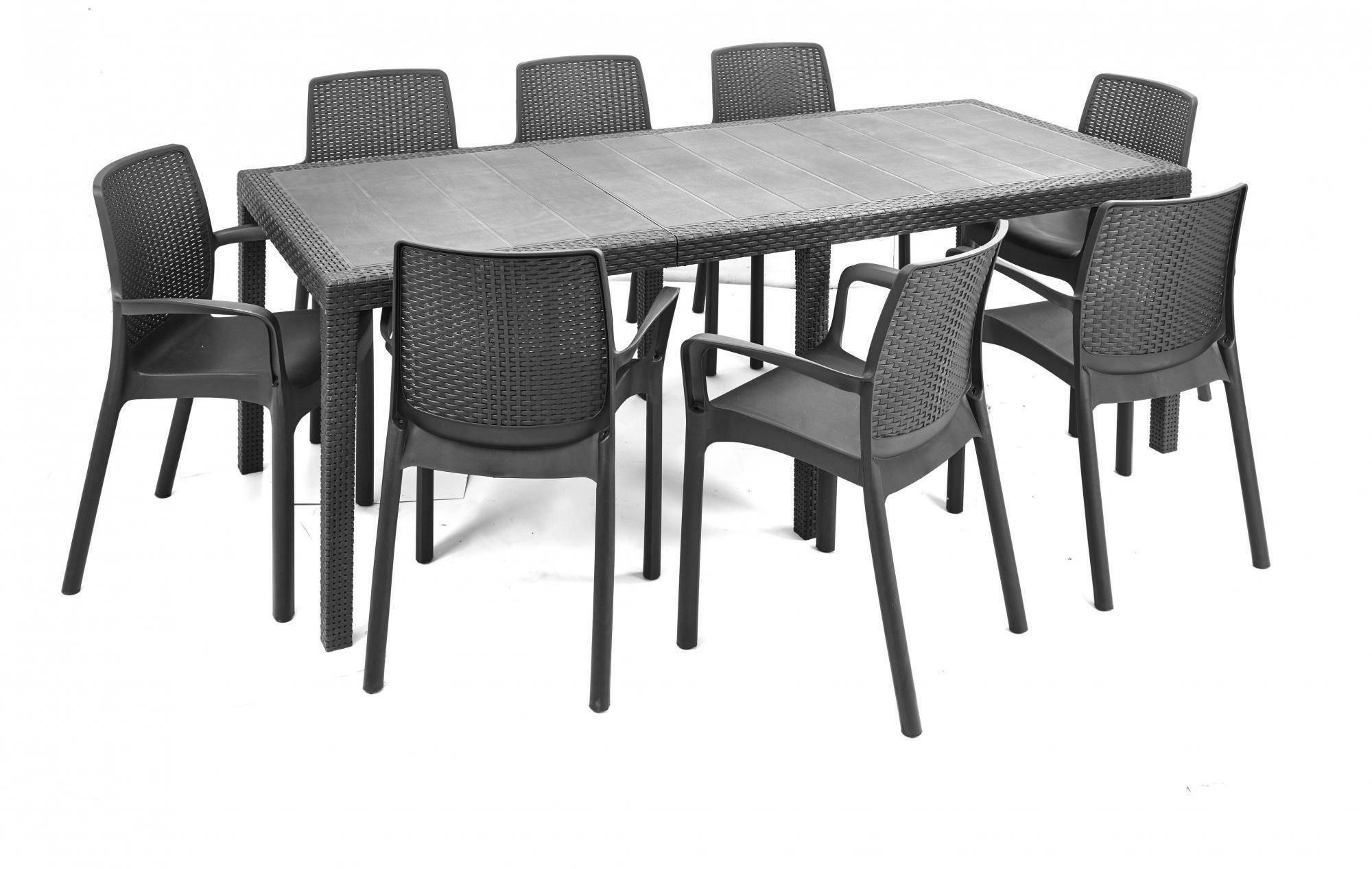 Dmora - Lot de 4 chaises d'extérieur Dnardin, Sièges de jardin, Chaise de table à manger, Fauteuil d'extérieur effet rotin, 54x60h82 cm, Anthracite - Dmora - Image 5