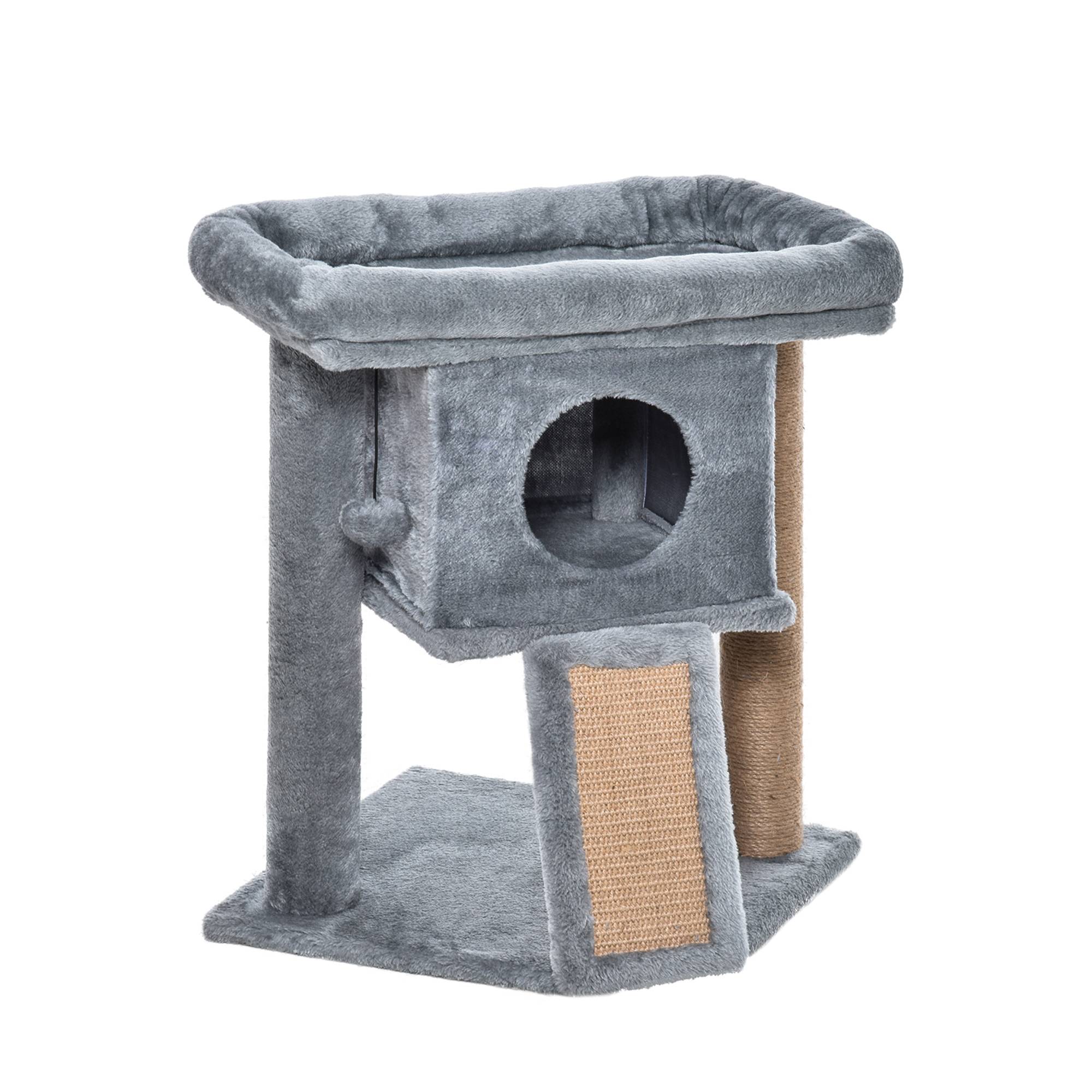Arbre à Chat Multi-Niveaux 57 cm avec Grotte, Plateforme de Repos et Balle de Jeu, Centre d’Activités pour Petits Chats, Gris Clair - Image 1