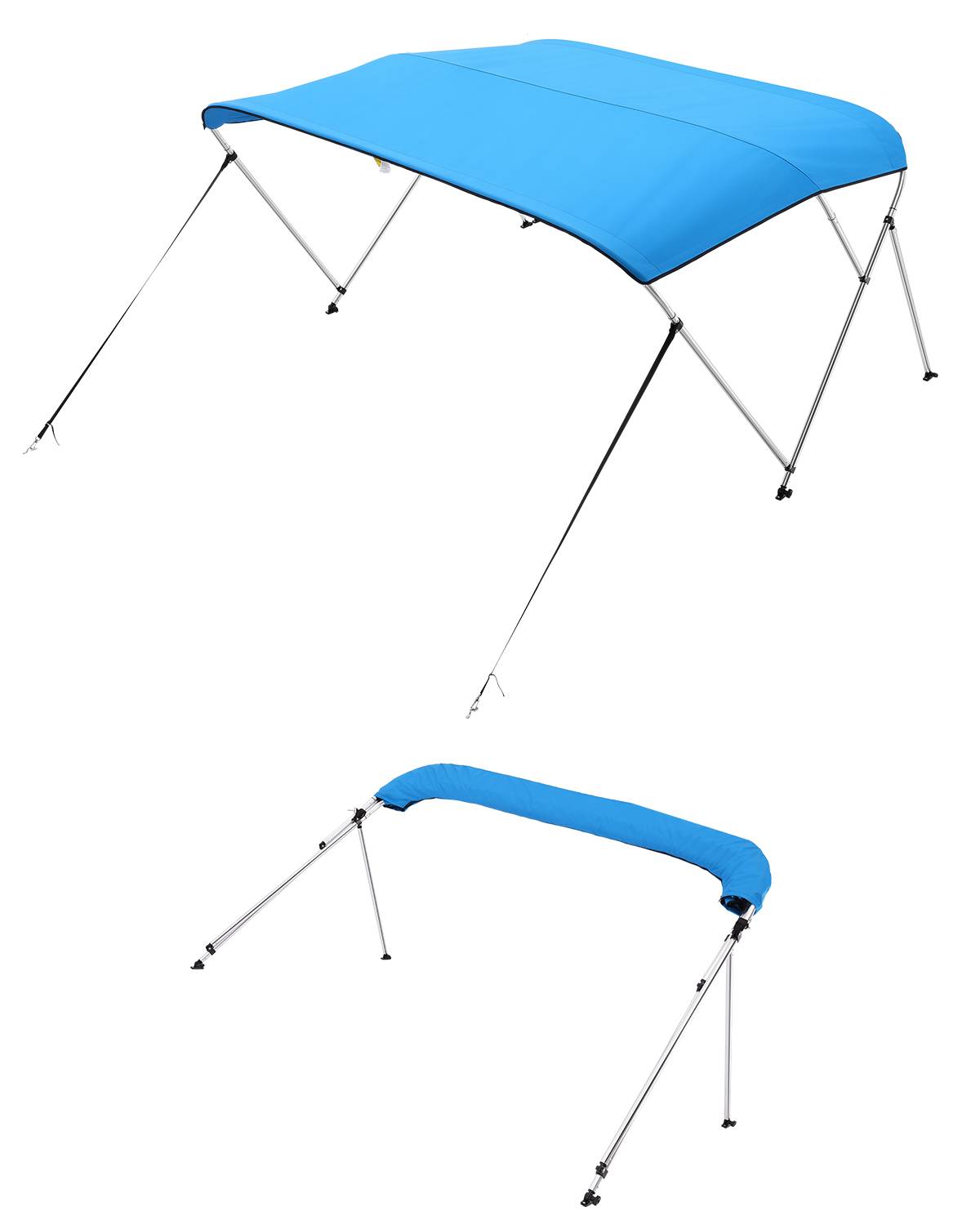 VEVOR Bimini bateau taud de soleil 3 arceaux 216-228 cm polyester Bleu Pacifique