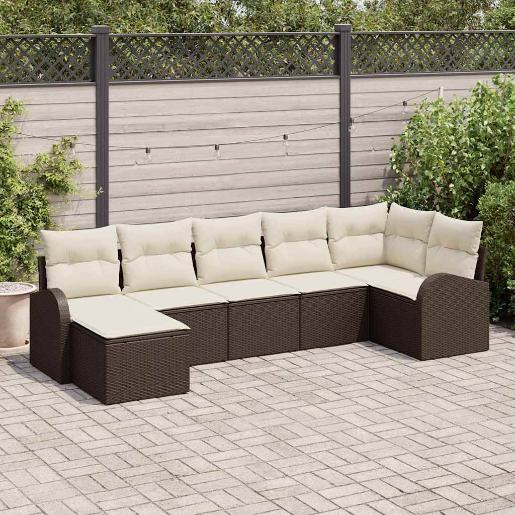 Salon de Jardin Modulable Polyrotin Texturé 7 Places avec Pouf et Coussins Inclus Marron – ComfortXL Outdoor Living - Image 1