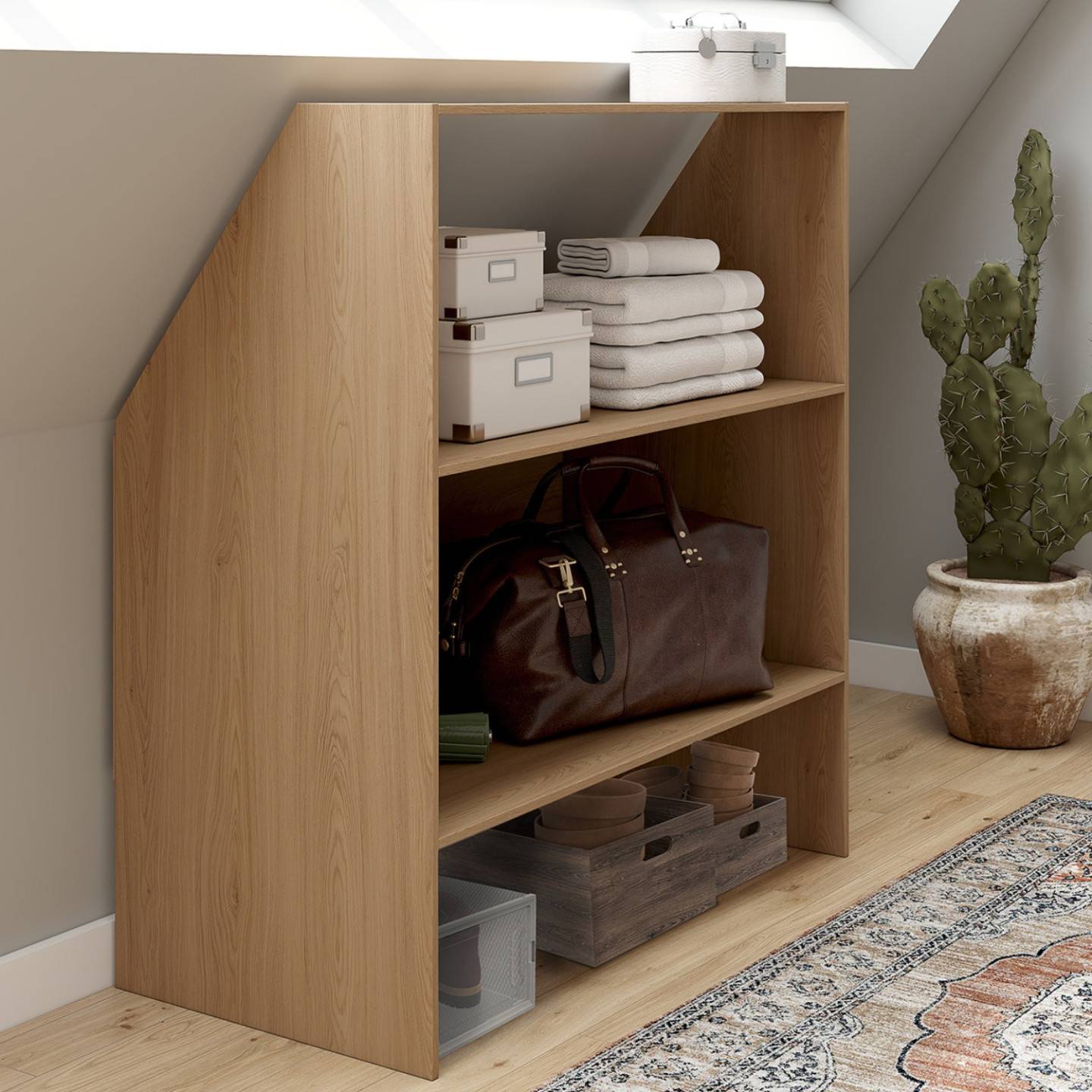 IDMARKET - Etagère sous pente 2 niveaux TOMI 100 x 50 x 70/110 cm bois façon hêtre