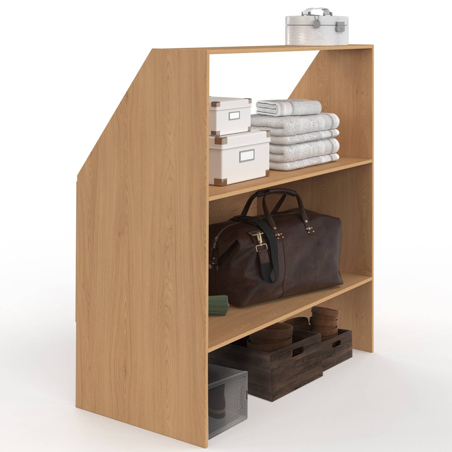 IDMARKET - Etagère sous pente 2 niveaux TOMI 100 x 50 x 70/110 cm bois façon hêtre - Image 2