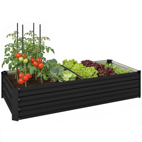 Jardinière rectangulaire potager de jardin en acier galvanisé bordure de sécurité et fond ouvert 150x70x30cm gris foncé - Image 1