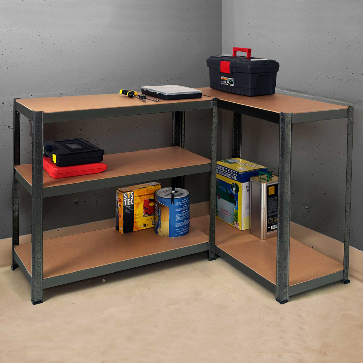 Étagère Modulable Oxeo Noire – 5 Plateaux Métalliques, Charge 875 Kg, Robuste