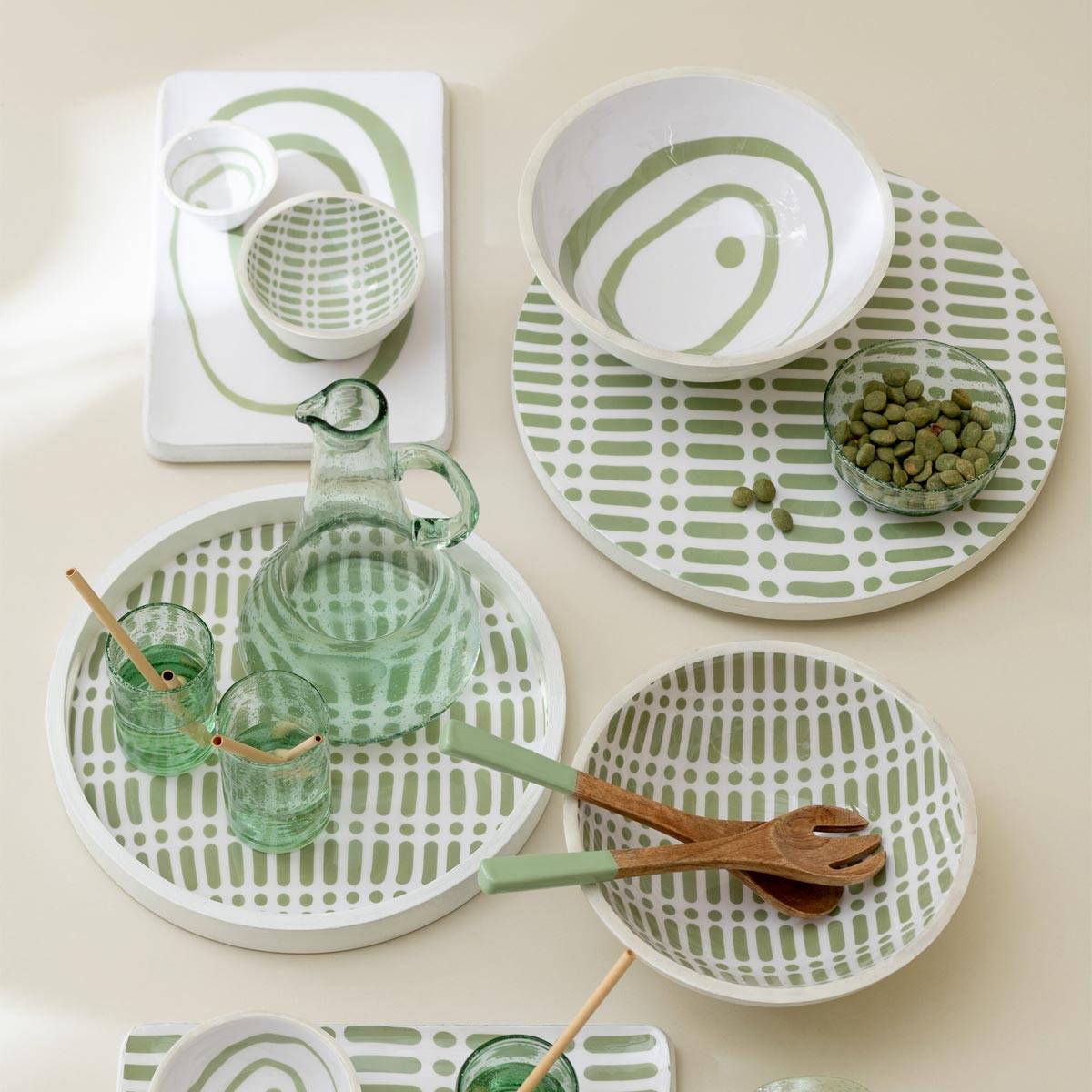 Plateau Tournant en Bois "Tod" 45cm Vert & Blanc - Image 3