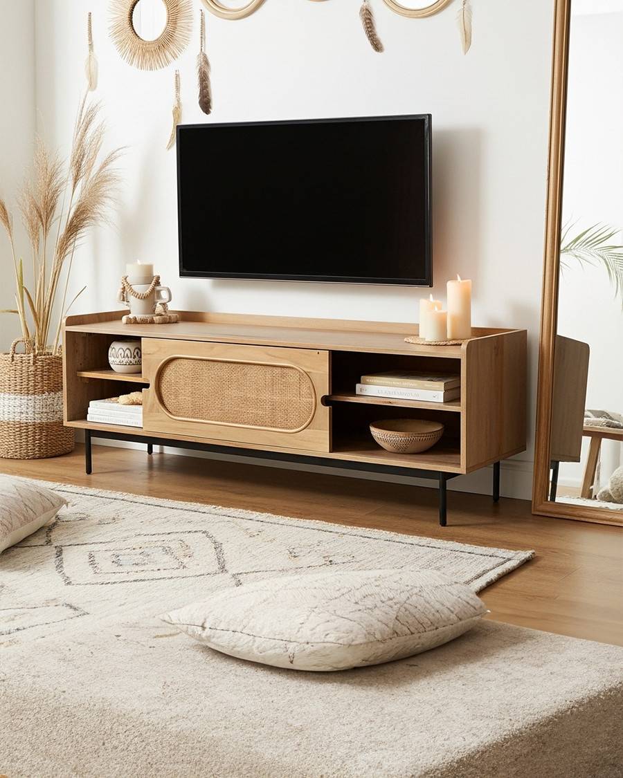 Kali - Meuble en manguier et cannage 140 cm - UNIQKA - Image 2