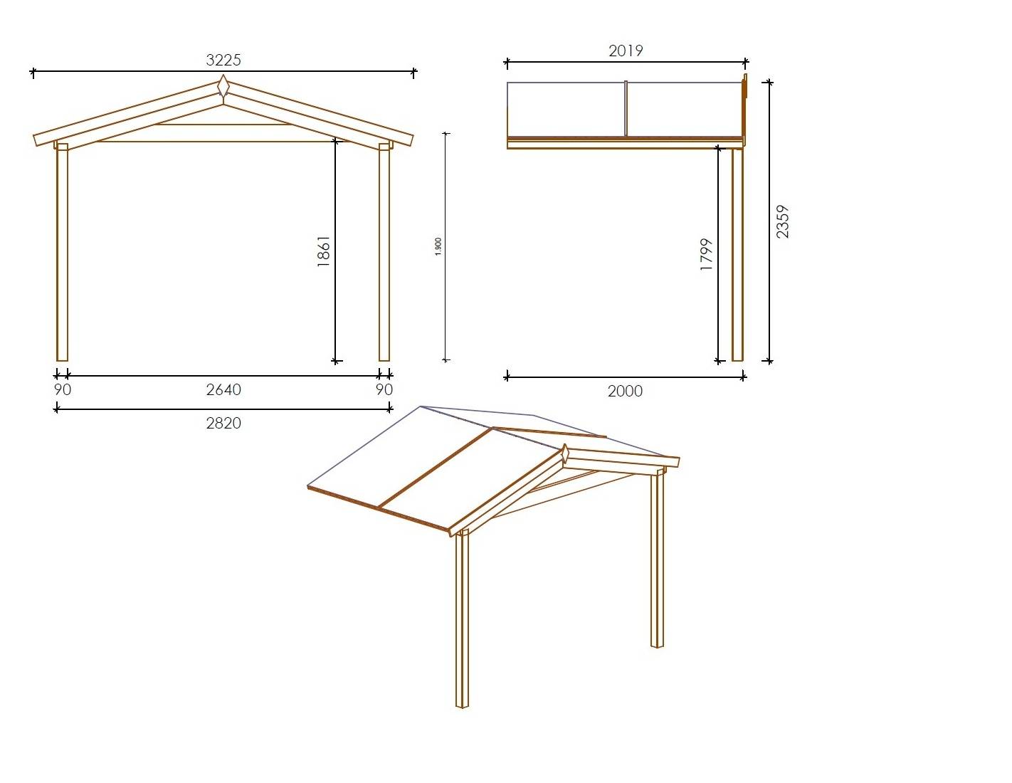 Altanka - Avant-toit en bois 3x2m pour le chalet de jardin 3m, traité, marron - DOM146 - ALTANKA - Image 2