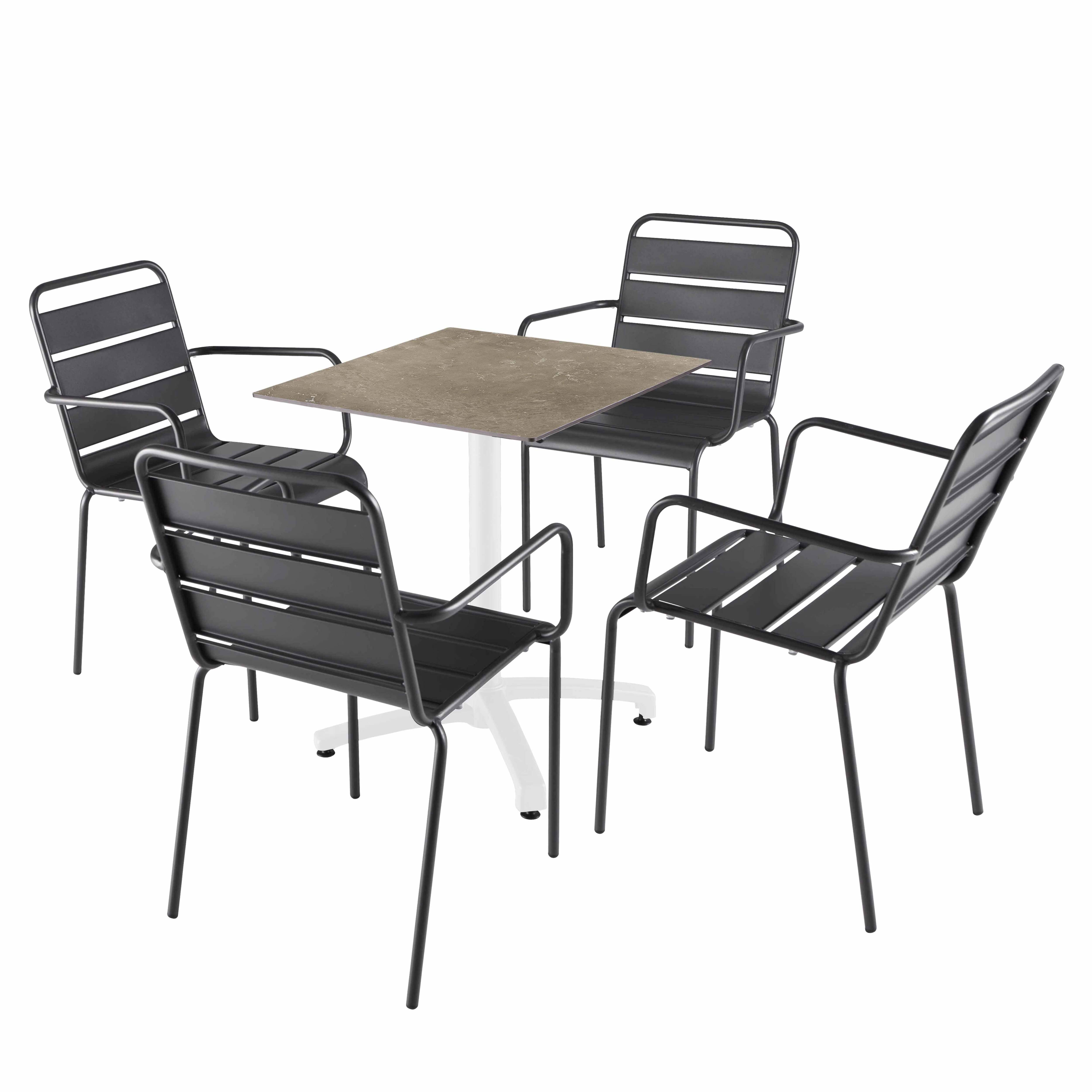 Oviala - Ensemble table 60 cm marbre beige et 4 chaises en métal gris - Oviala - Image 1