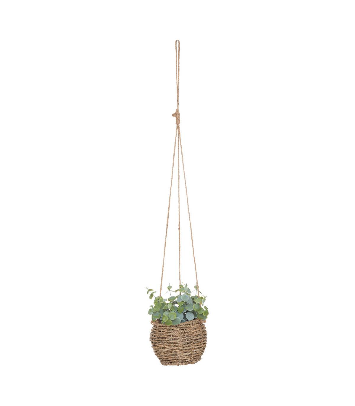 Plante artificielle suspendue pot en roseau H 60 cm - Image 1