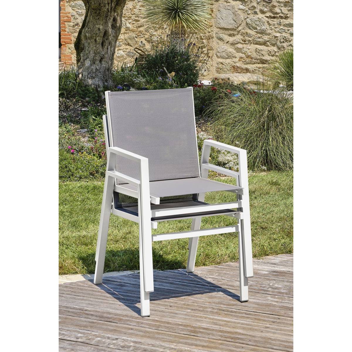 Dcb Garden - Fauteuil de jardin empilable en aluminium - Blanc - FLORIDE - Image 6