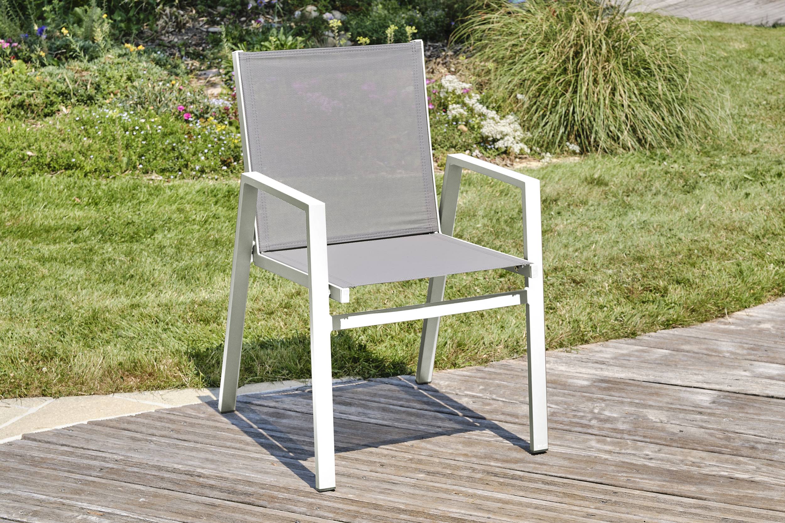 Dcb Garden - Fauteuil de jardin empilable en aluminium - Blanc - FLORIDE - Image 1