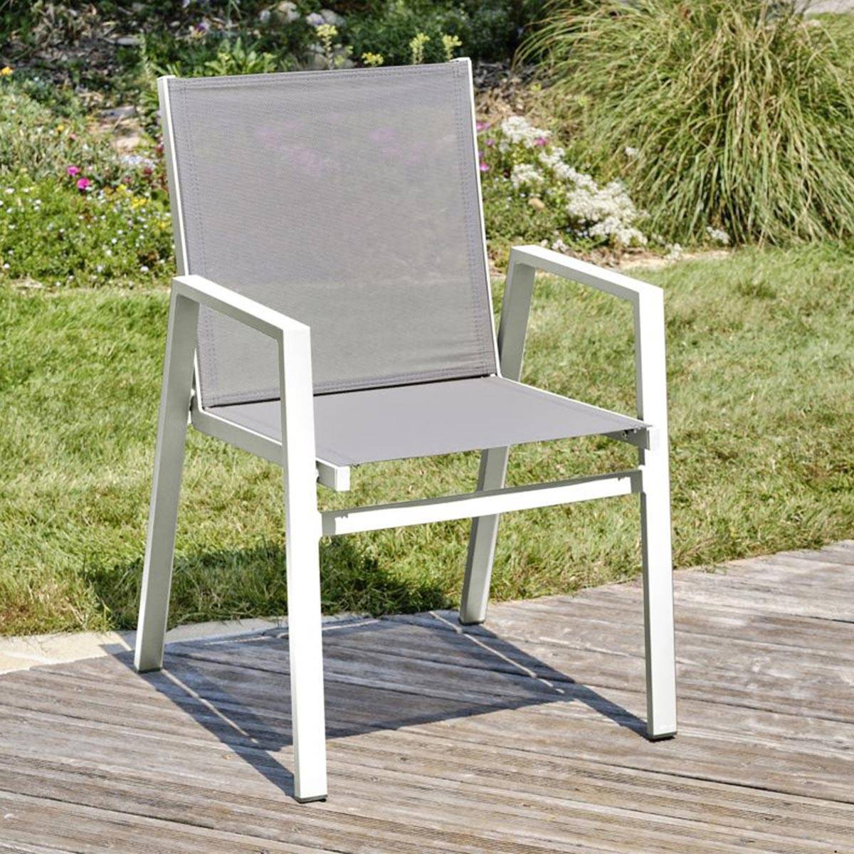 Dcb Garden - Fauteuil de jardin empilable en aluminium - Blanc - FLORIDE - Image 5