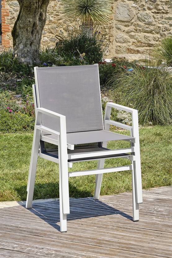 Dcb Garden - Fauteuil de jardin empilable en aluminium - Blanc - FLORIDE - Image 2