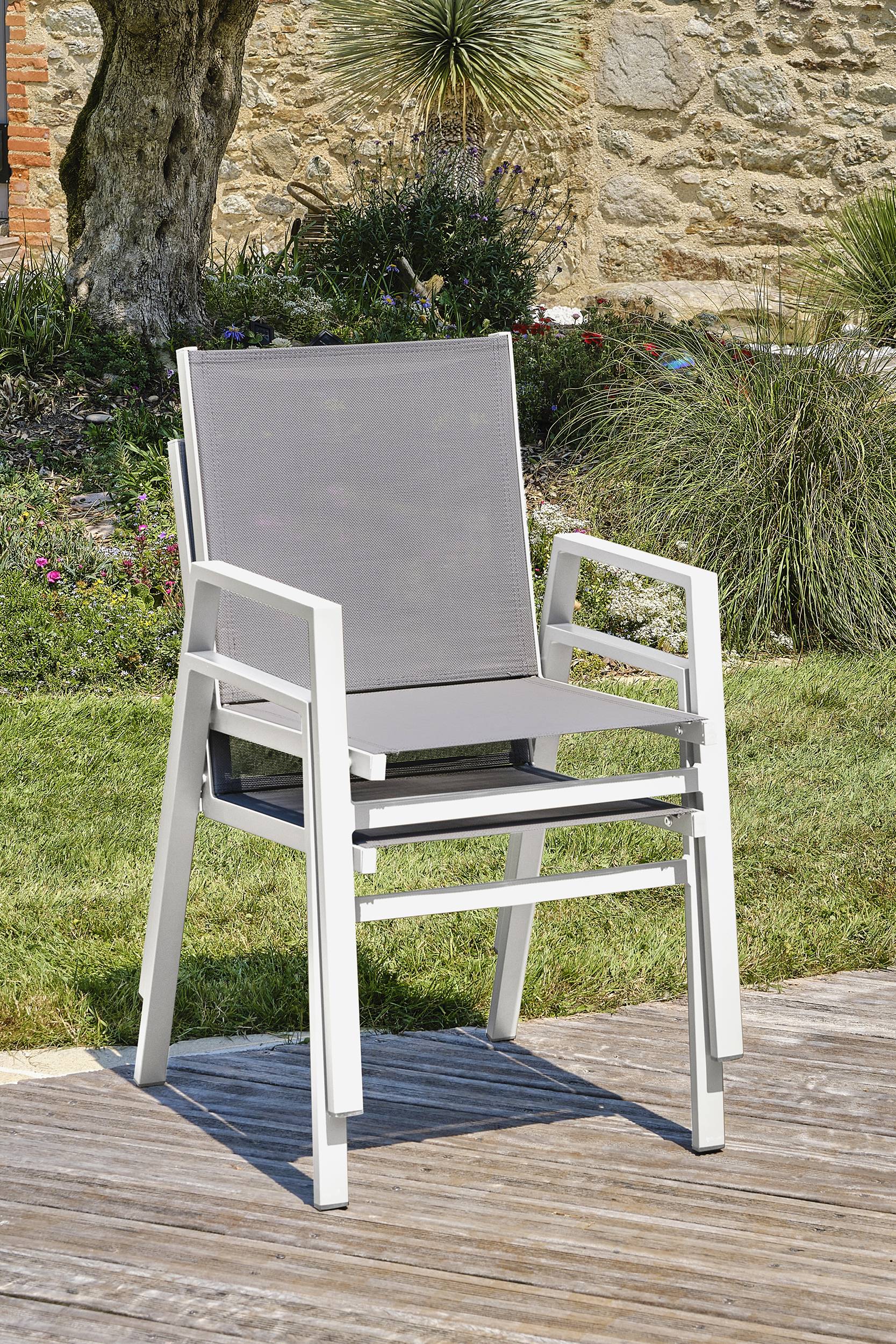 Dcb Garden - Fauteuil de jardin empilable en aluminium - Blanc - FLORIDE - Image 2