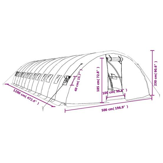 Serre Tunnel Jardin Acier Galvanisé PE Renforcé Culture 60m² 12x5x2,3m - ComfortXL Outdoor Living - Image 6