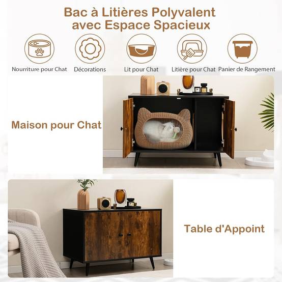 Maison de Toilette pour Chat à Double Portes, 80x50x57cm - Image 2