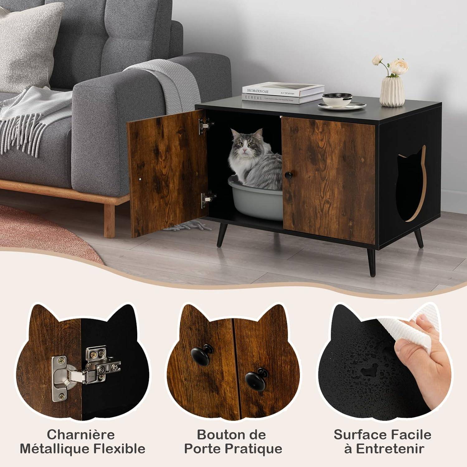 Maison de Toilette pour Chat à Double Portes, 80x50x57cm - Image 4