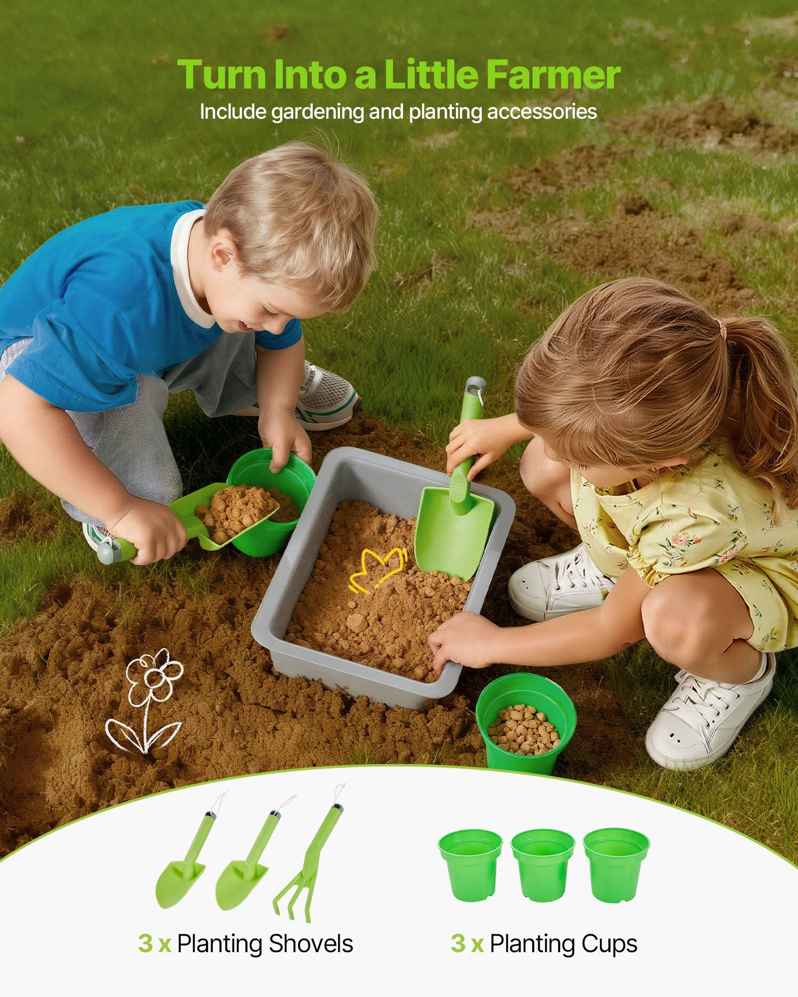 Vevor - VEVOR Cuisine à boue 76,2 cm en sapin, jeu d'extérieur pour enfants 3+, 2 éviers, réchauds, pots, pelles, casseroles et accessoires - Image 7