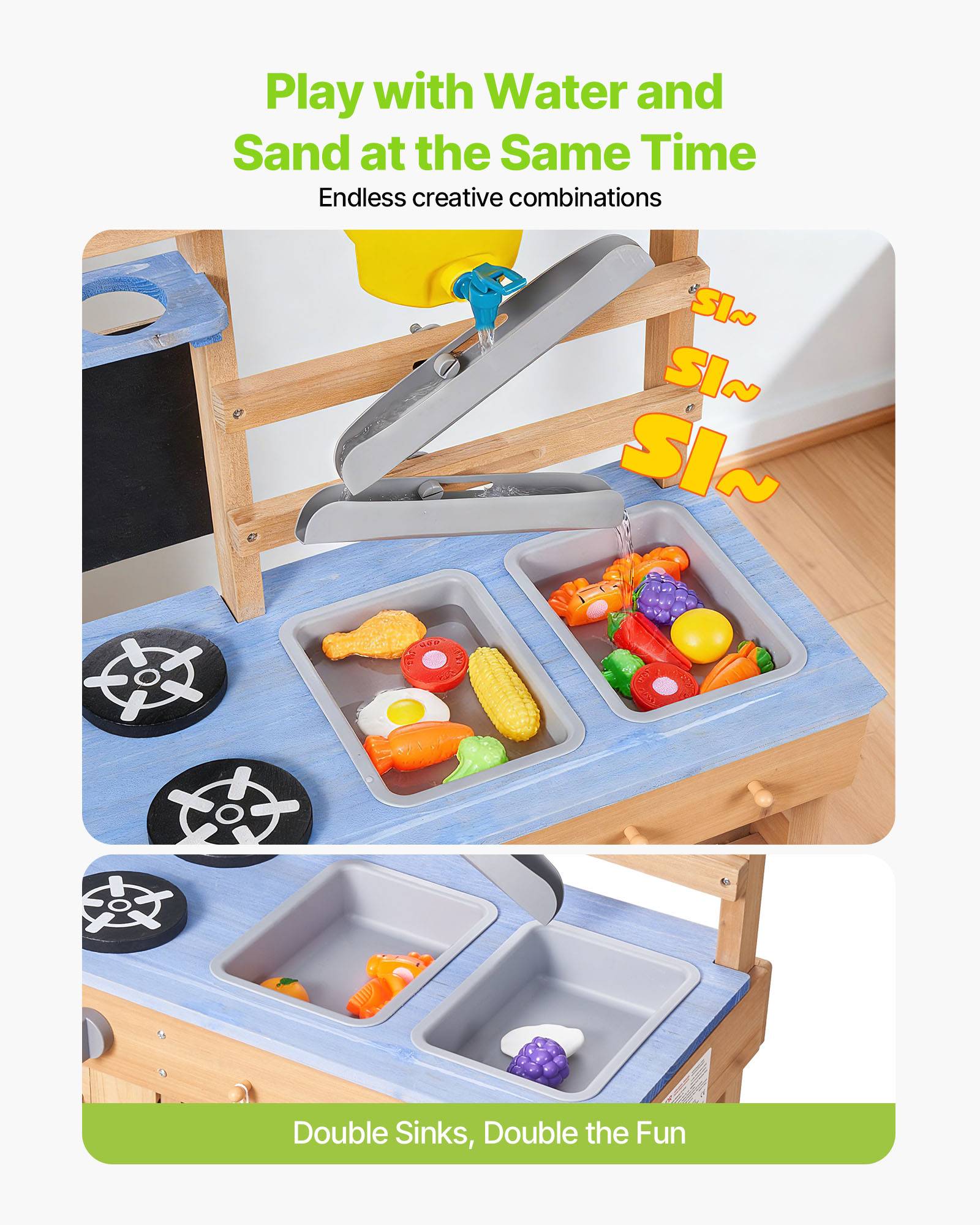 Vevor - VEVOR Cuisine à boue 76,2 cm en sapin, jeu d'extérieur pour enfants 3+, 2 éviers, réchauds, pots, pelles, casseroles et accessoires - Image 5