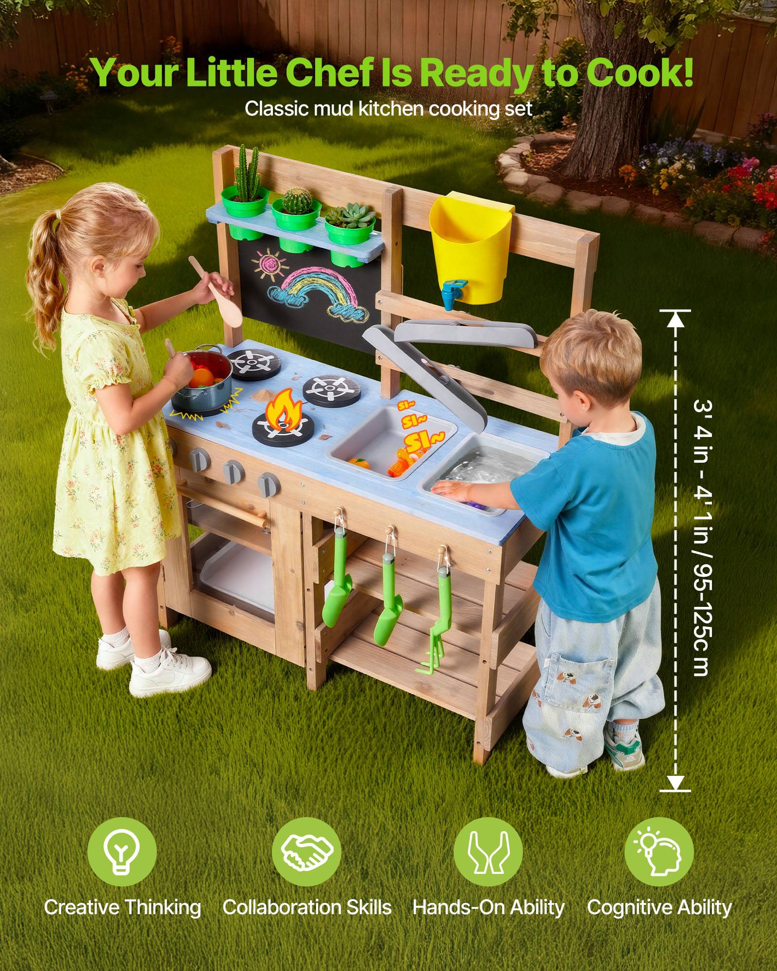 Vevor - VEVOR Cuisine à boue 76,2 cm en sapin, jeu d'extérieur pour enfants 3+, 2 éviers, réchauds, pots, pelles, casseroles et accessoires - Image 2