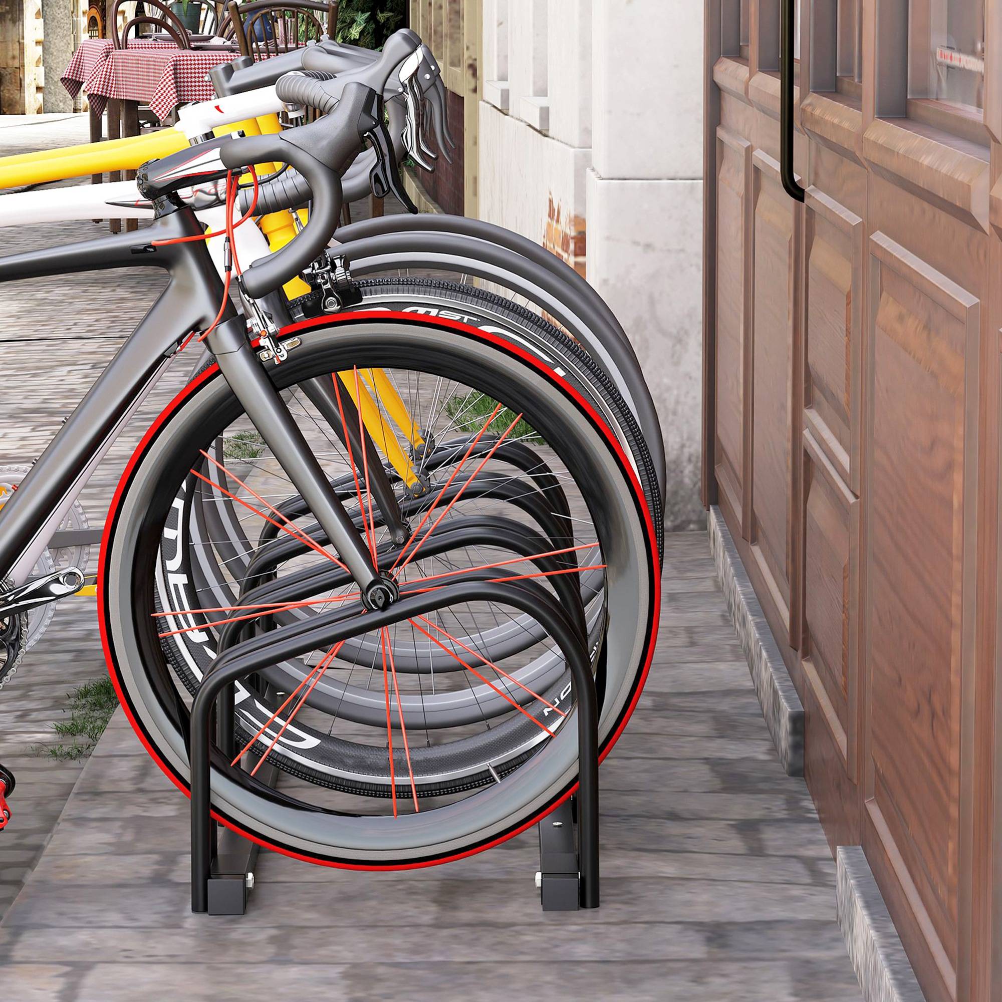 Support vélos en acier pour 4 vélos 110x33x27 cm noir, rangement compact pour atelier et garage - Image 3