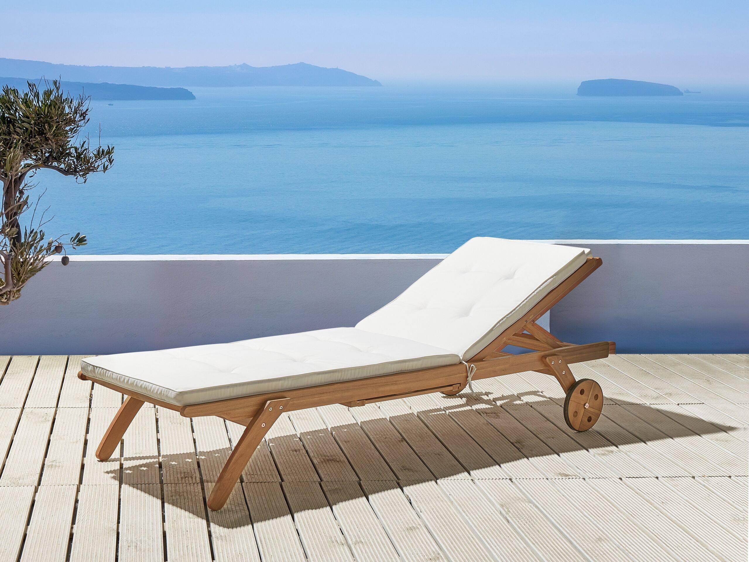 Beliani - Coussin pour Transat de Jardin en Tissu Polyester Blanc 192 x 56 cm Rembourré en Mousse avec Liens de Fixation anti-UV Idéal Bain de Soleil - Image 2
