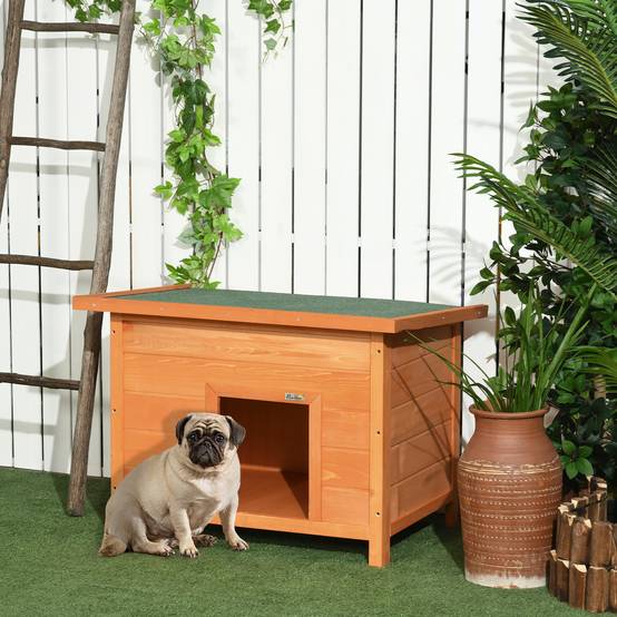 Niche pour chien chat en bois sur pied chenil toit ouvrant bitumé pin massif pré-huilé 85 x 58 x 58 cm - Image 3