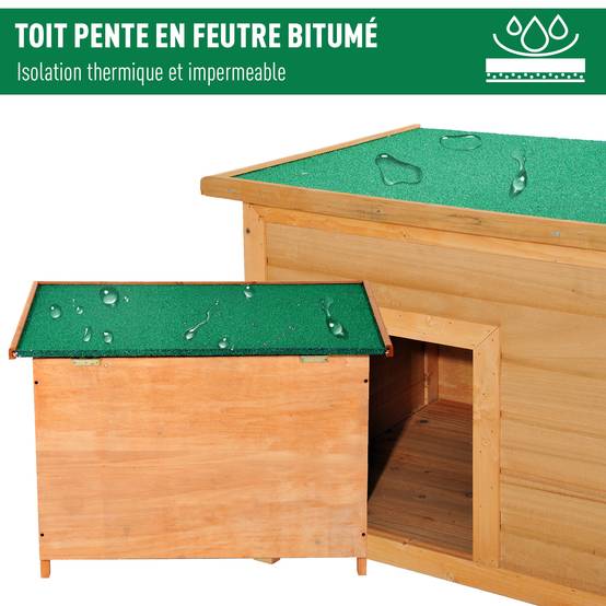 Niche pour chien chat en bois sur pied chenil toit ouvrant bitumé pin massif pré-huilé 85 x 58 x 58 cm - Image 6