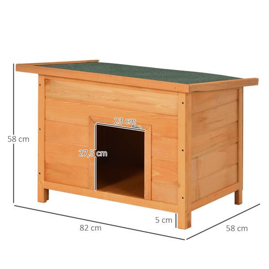 Niche pour chien chat en bois sur pied chenil toit ouvrant bitumé pin massif pré-huilé 85 x 58 x 58 cm - Image 5
