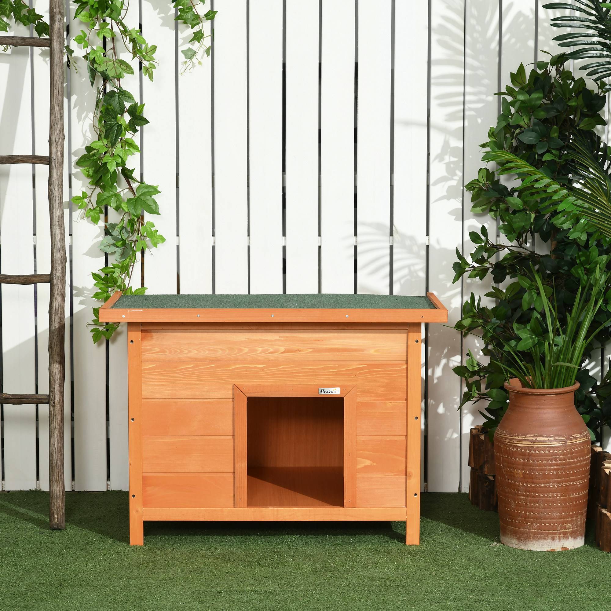 Niche pour chien chat en bois sur pied chenil toit ouvrant bitumé pin massif pré-huilé 85 x 58 x 58 cm - Image 10