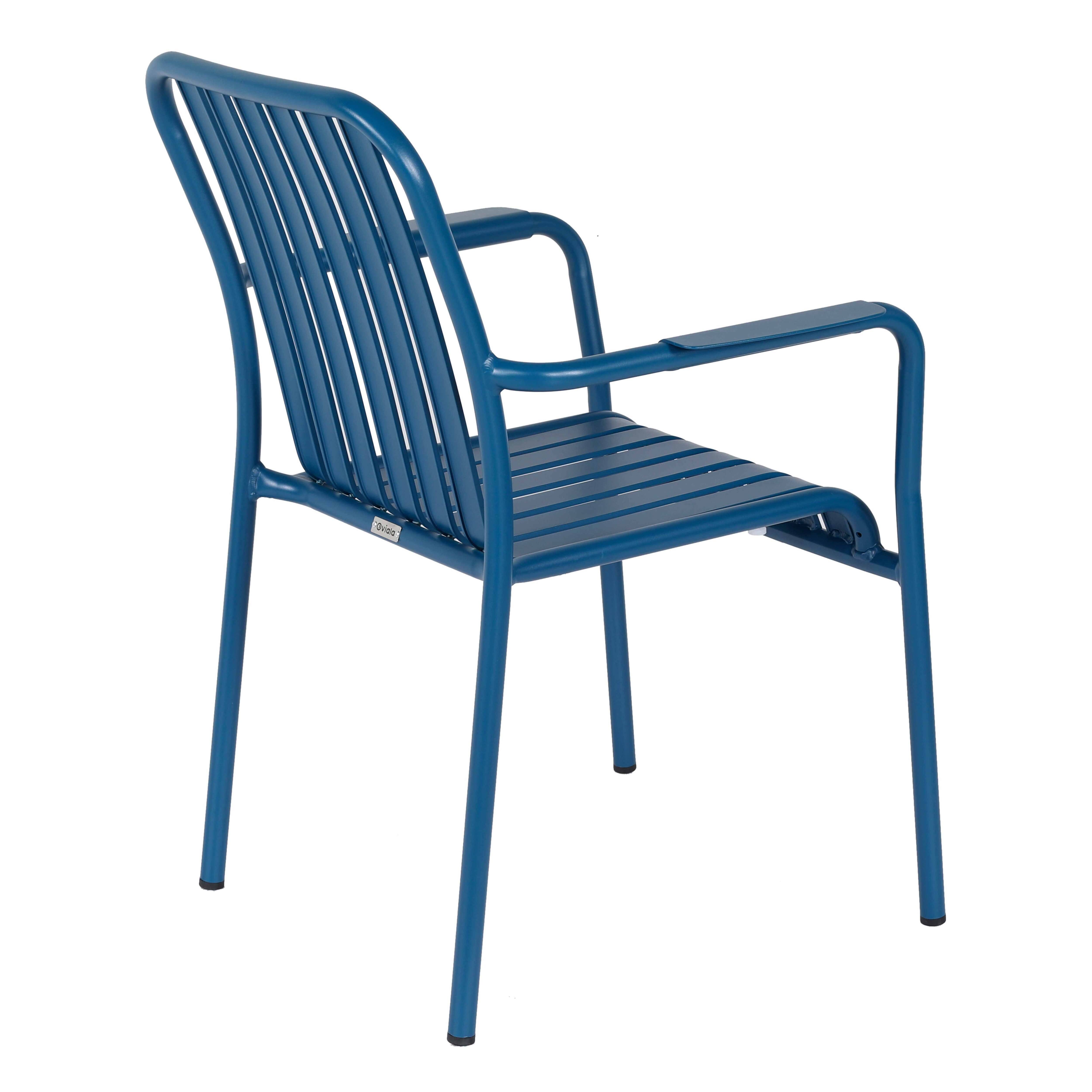 Oviala - Chaise de terrasse avec accoudoirs en aluminium bleu foncé Faro - Oviala - Image 6