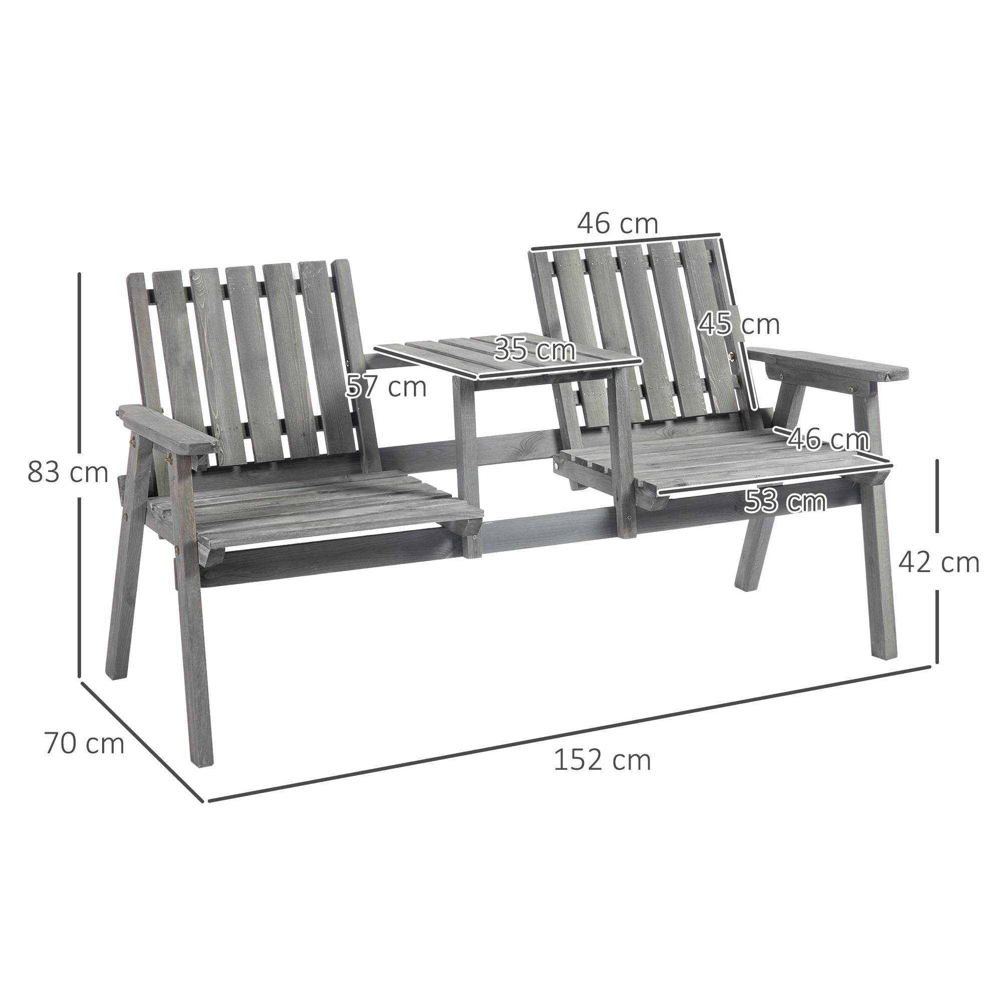 Banc de jardin avec table, ensemble de sièges, mobilier de jardin, avec trou pour parasol, banc, 2 chaises, bois massif, gris, 152 x 70 x 83 cm - Image 5