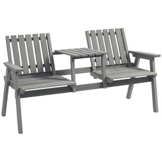 Banc de jardin avec table, ensemble de sièges, mobilier de jardin, avec trou pour parasol, banc, 2 chaises, bois massif, gris, 152 x 70 x 83 cm