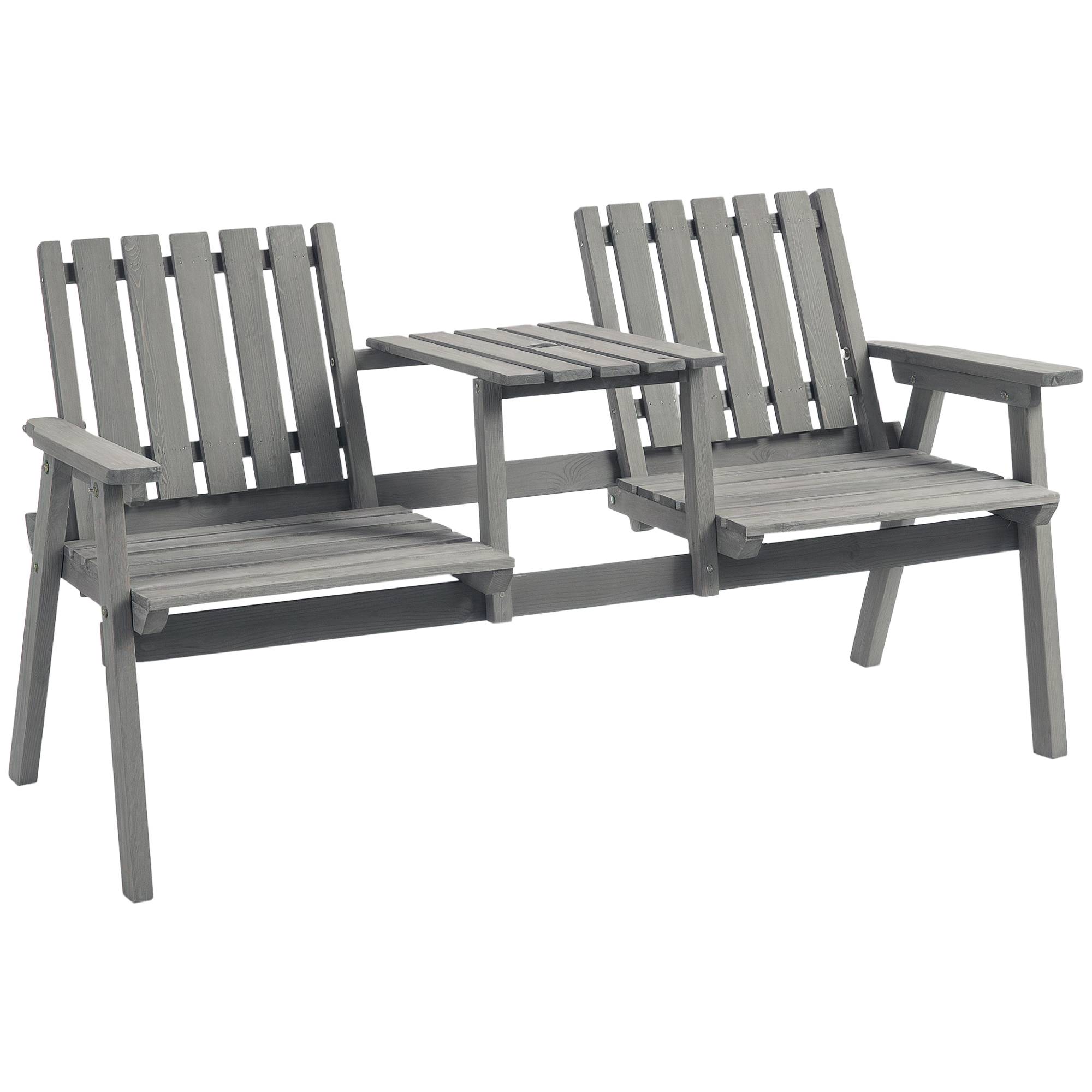Banc de jardin avec table, ensemble de sièges, mobilier de jardin, avec trou pour parasol, banc, 2 chaises, bois massif, gris, 152 x 70 x 83 cm - Image 1