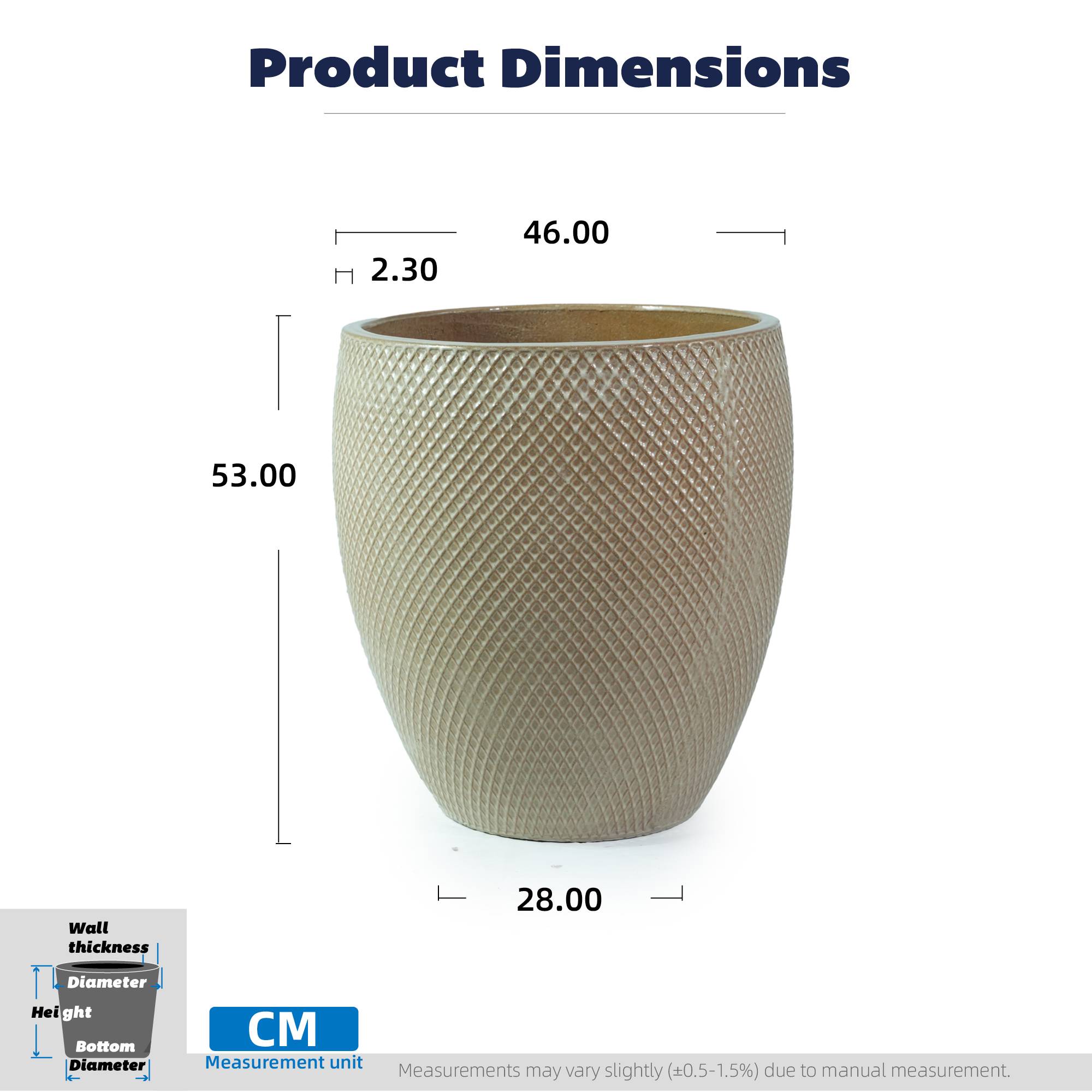 ComfortXL - Grand pot de fleurs céramique Ø46 x H53 cm beige crème jardin terrasse drainage - ComfortXL Outdoor Living - Image 3